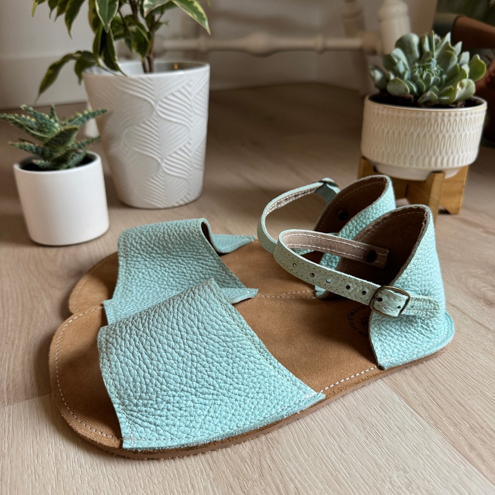 Everleigh Meadow Leather Sandals Ankle Strap Summer Shoes Light Blue 8-9 Boho - Picture 3 of 13